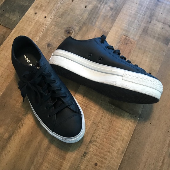 Converse Shoes - CONVERSE PLATFORM black leather sneakers 9.5